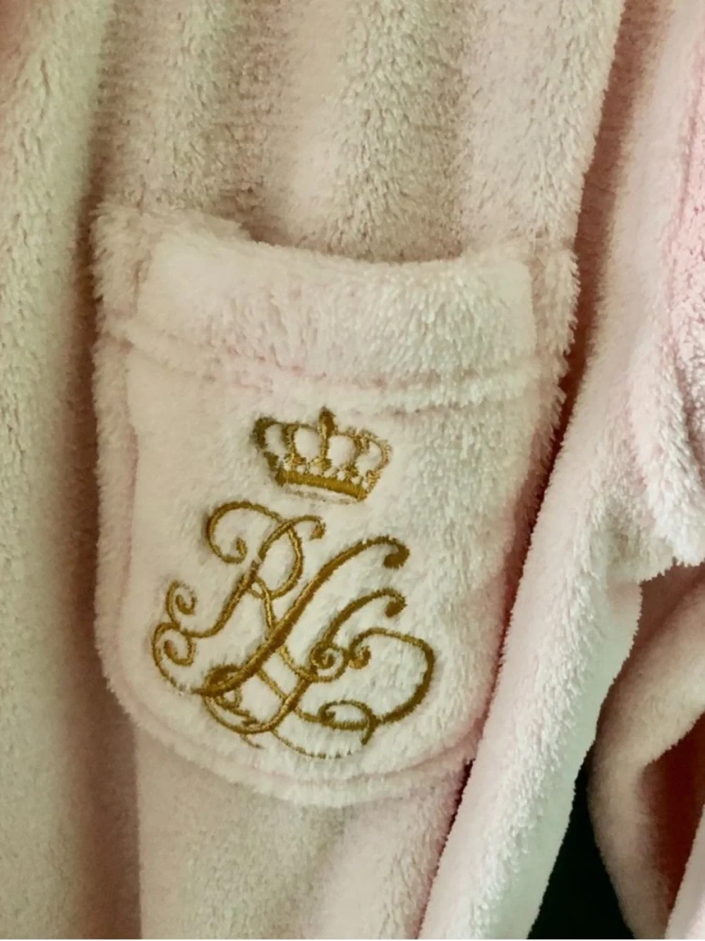 LAUREN RALPH LAUREN Pink Short Bathrobe Gold Logo FLUFFY M